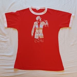 Vintage 1970s Calhoun Red & Silver Elvis Presley Ringer T-Shirt Youth Medium